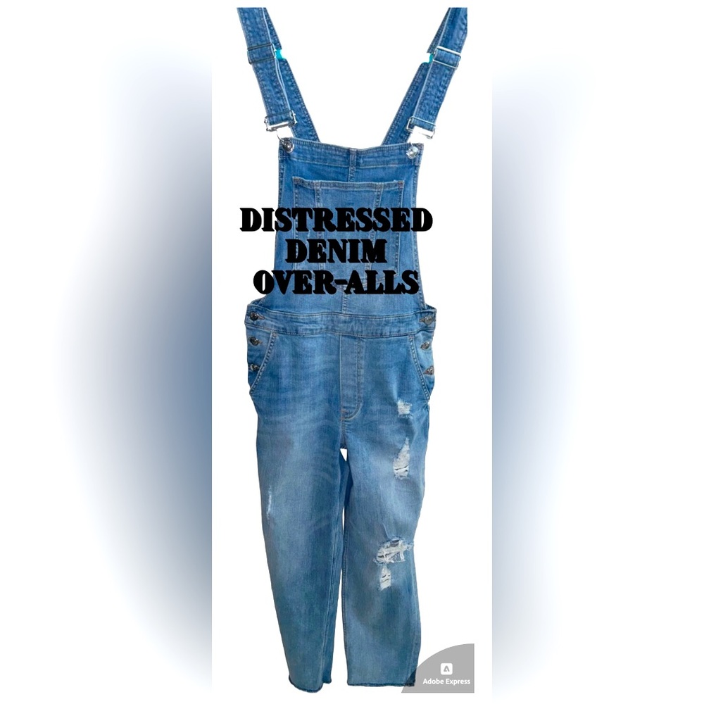 💙Distressed‎ Denim Over-alls by H&M💙